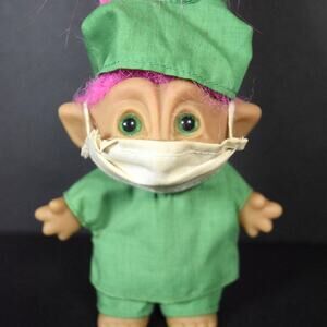 Vintage 5" Russ Pink Hair Troll Doctor Surgeon Medical Scrubs Mask Pink Hair